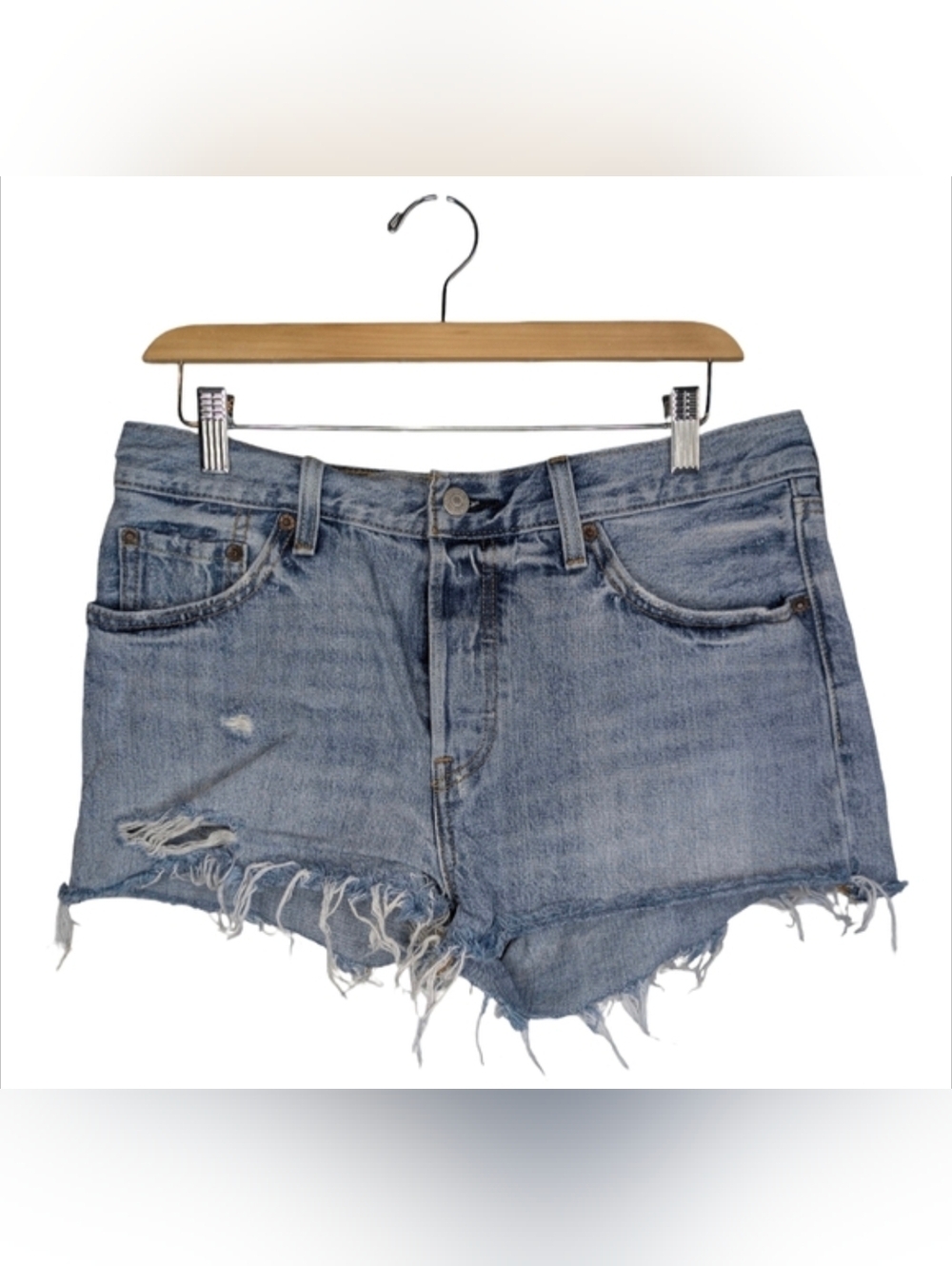 Leviβs 501 Button Fly Cutoff Denim Shorts Distressed Light Wash | Size 29